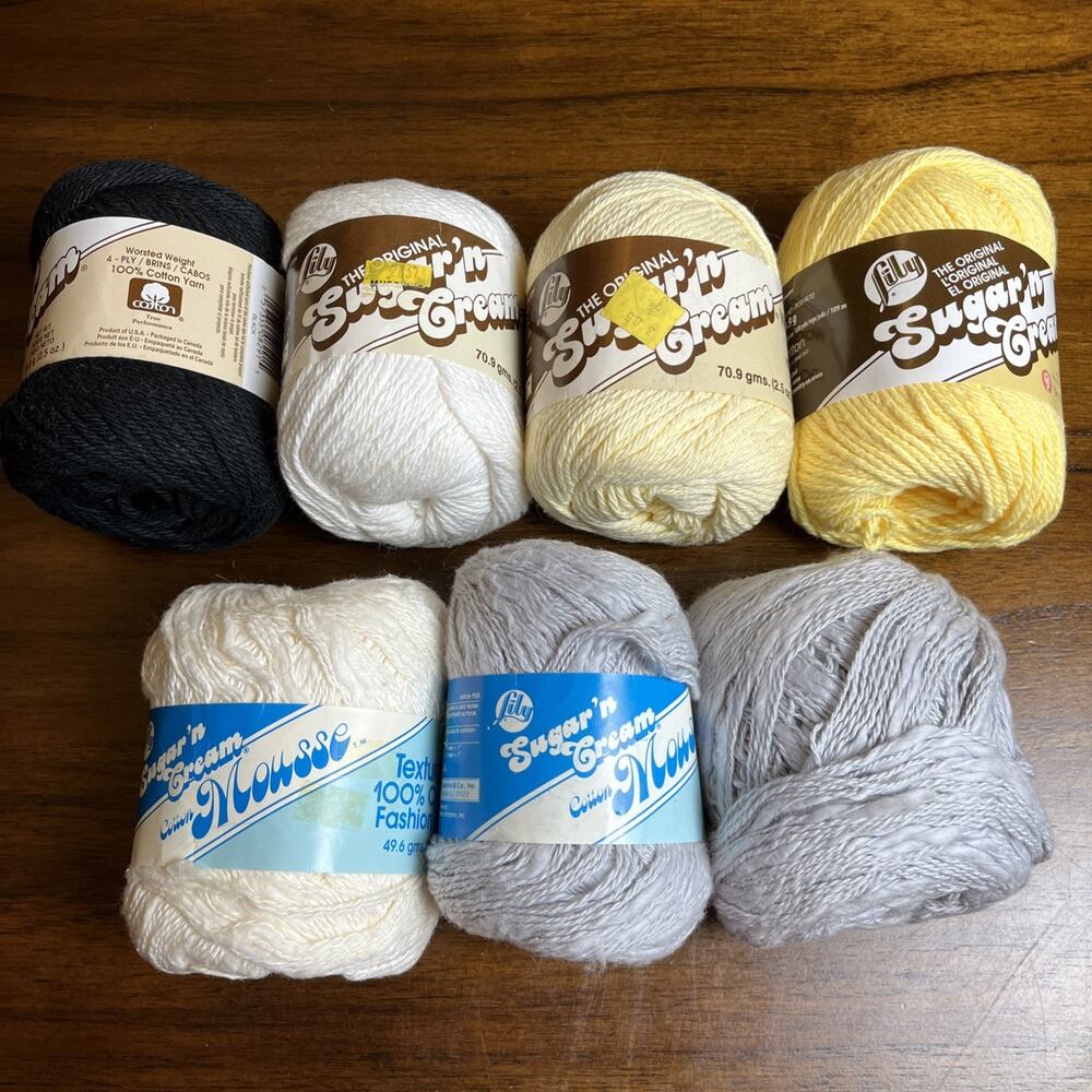 Lily Sugar n' Cream Cotton Yarn Lot Of 7 Skeins Various Colors Original & Mousse